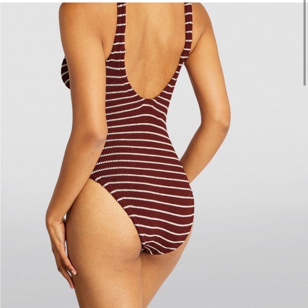 NWT hunza g striped celine swimsuit in wine/white - Picture 2 of 9